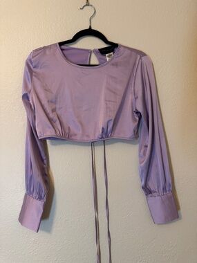 Know One Cares Cropped Satin Long Sleeve Blouse Open Back Size S
